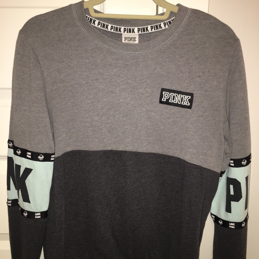 Pink (brand) Gray and Mint Crew Neck Sweatshirt
